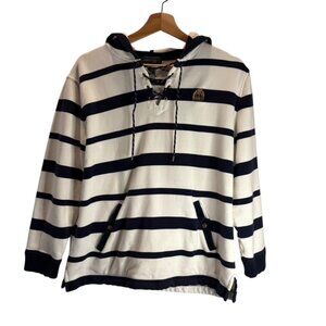 Lauren Jeans Co.  White Navy Striped Womens Pullover Hoodie Sweater Size Large